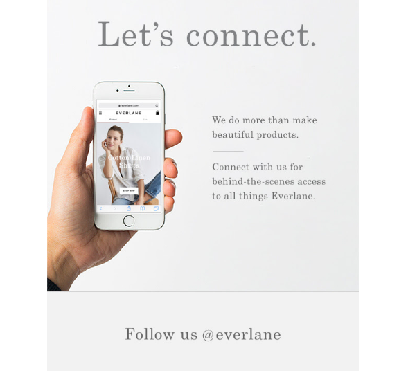 Image of a section of Everlane's email promoting their Instagram account