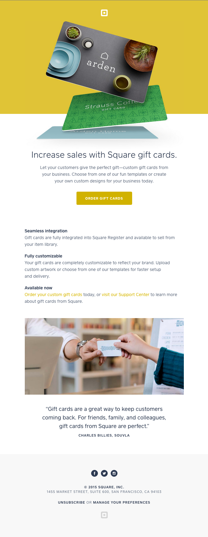 Final email in Square onboarding drip campaign