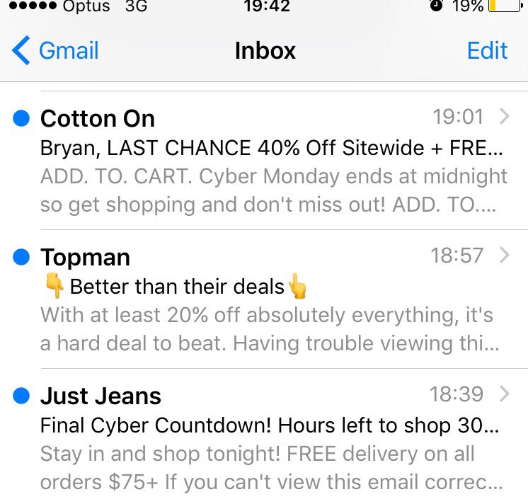 Example of subject lines used on Black Friday