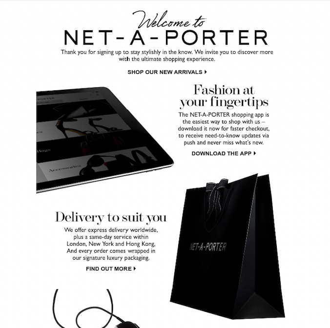 The welcome email sent by fashion brand Net-a-Porter