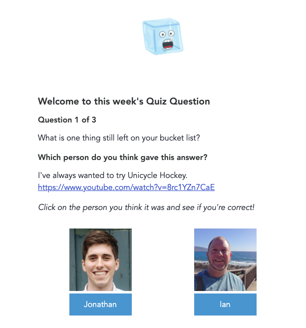 Screenshot of our weekly Quizbreaker challenge - a regular way of having a bit of fun working in a remote team