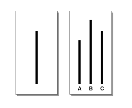 Image of line with different lengths, which was used in Asch's experiment.