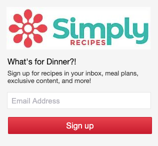 Sign-up form used to capture new subscribers on the Simply Recipes website
