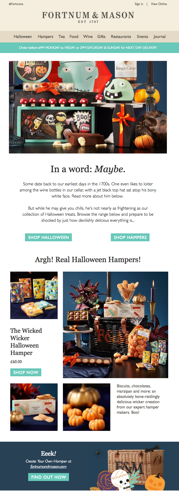 Fortnum and Mason – an example of a good Halloween email