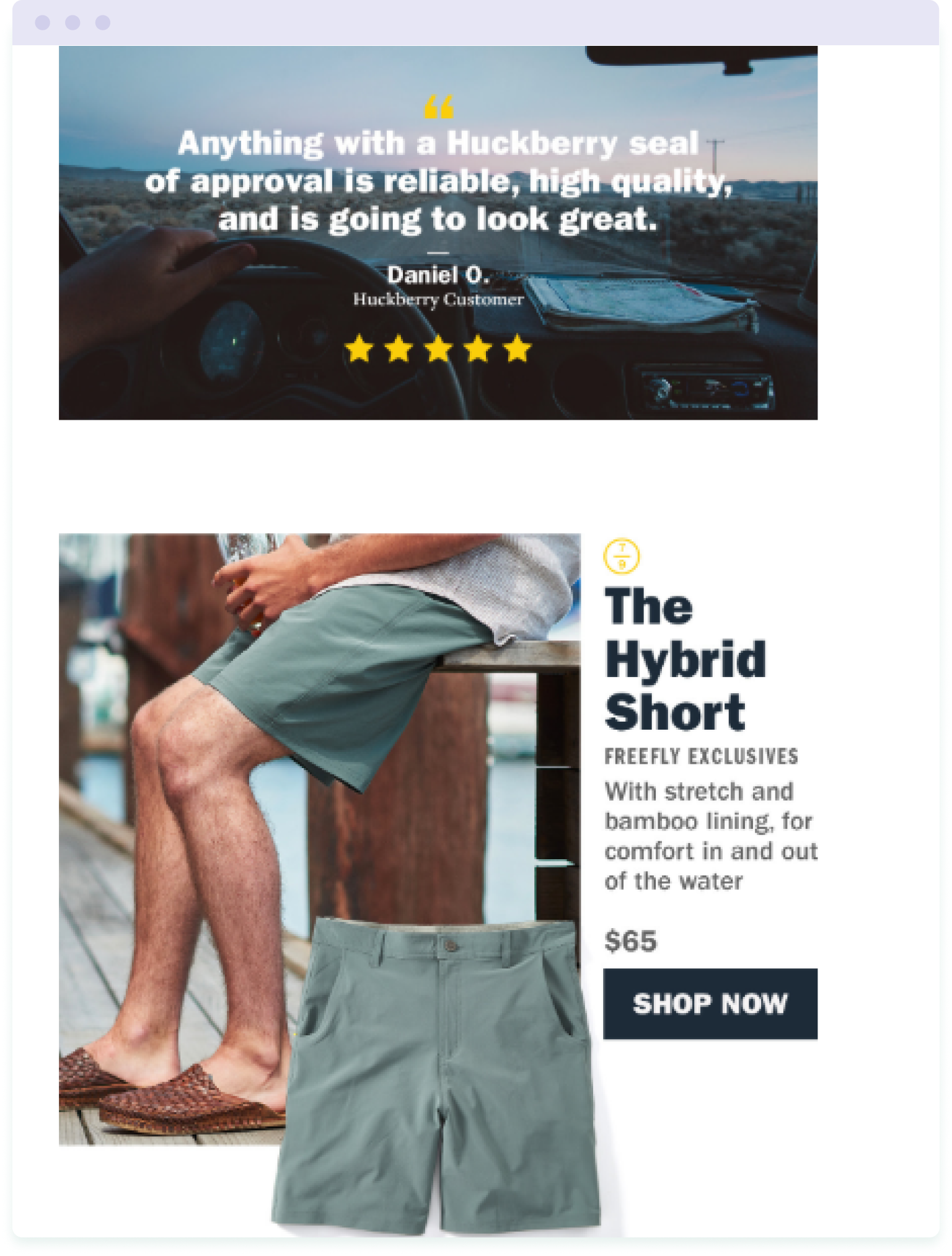 Example of an email marketing campaign from Huckberry that combines humour with a sales message