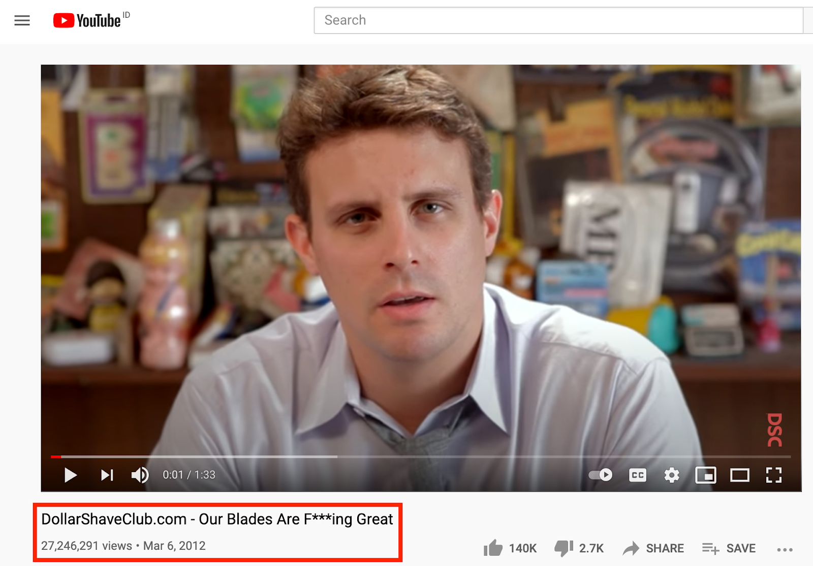 Screenshot of a marketing video from Dollar Shave Club – an example of humour in marketing