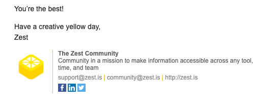 Screenshot of an email signature used by Zest