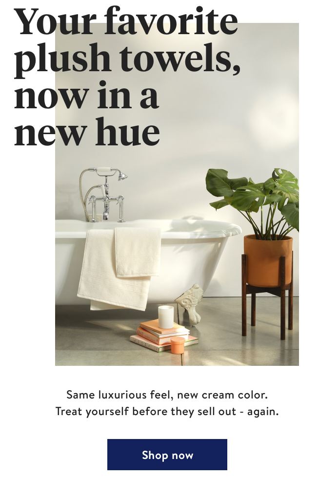 Section of a Brooklinen email promoting a new colour of towel