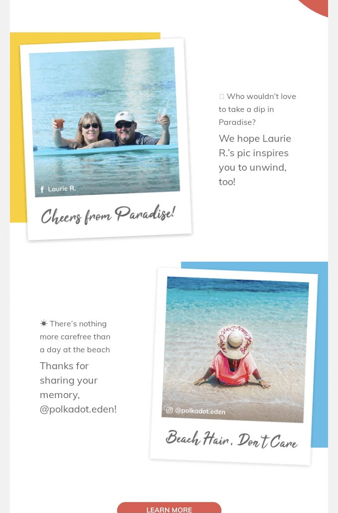 Examples of user-generated content in an email marketing campaign from Nassau Paradise Island
