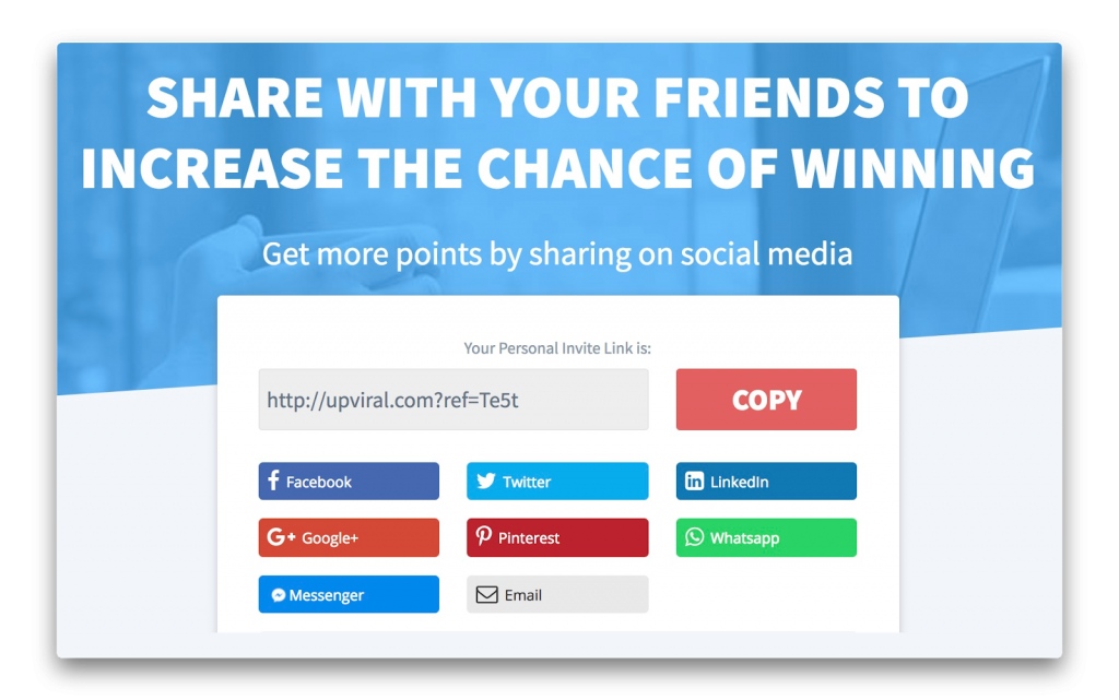 Example of a referral giveaway where entrants are encouraged to share the competition with friends