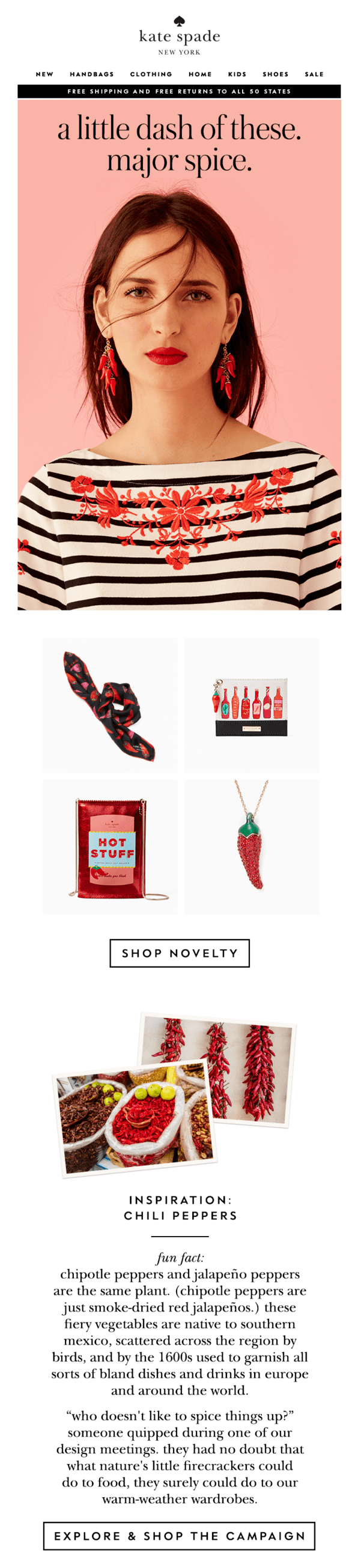 Example of a promotional email where storytelling is used to launch a new product range by Kate Spade