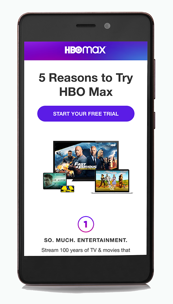 Example of a mobile-friendly email from HBO Max