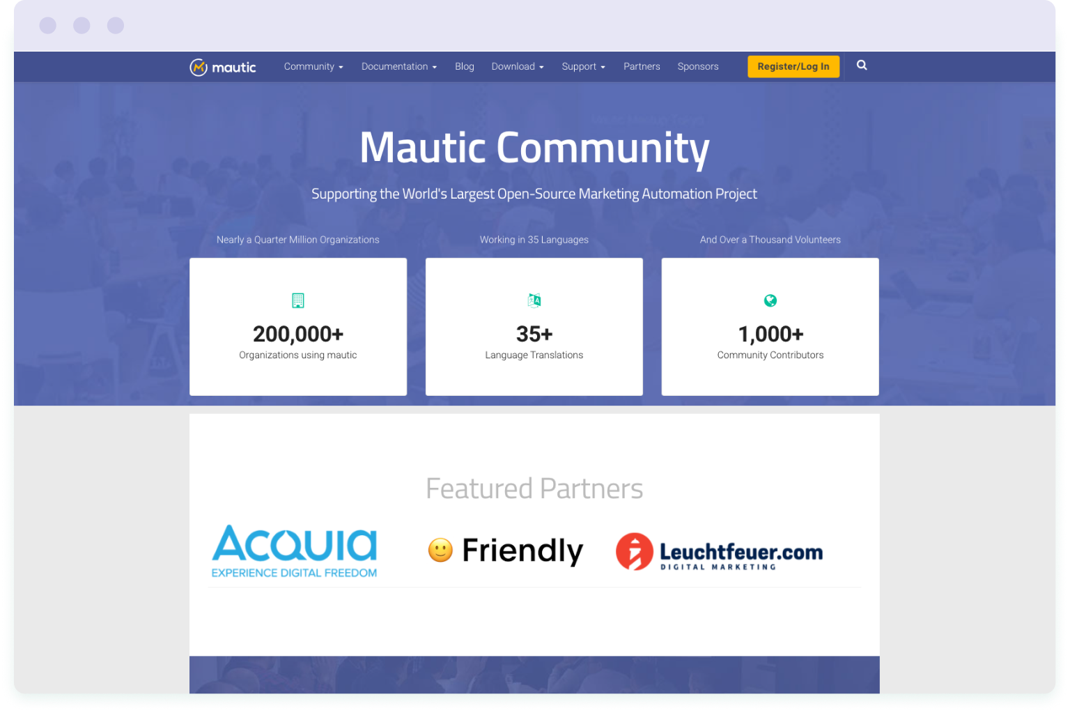 Image of Mautic website homepage