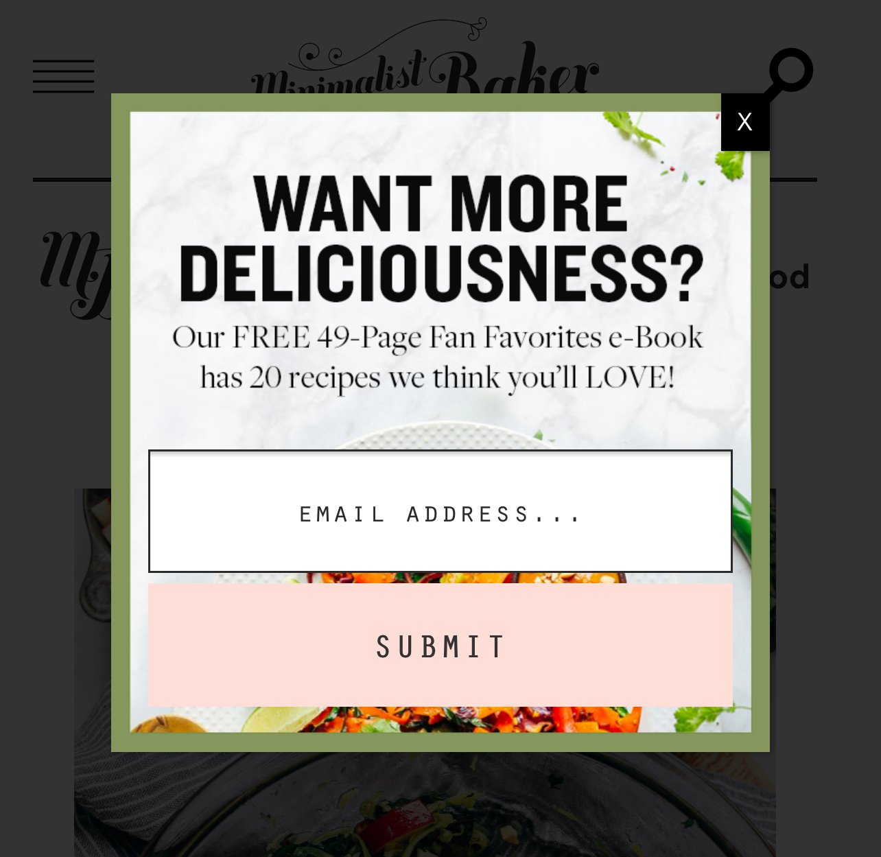 Example of free content used to attract subscribers on the Minimalist Baker website