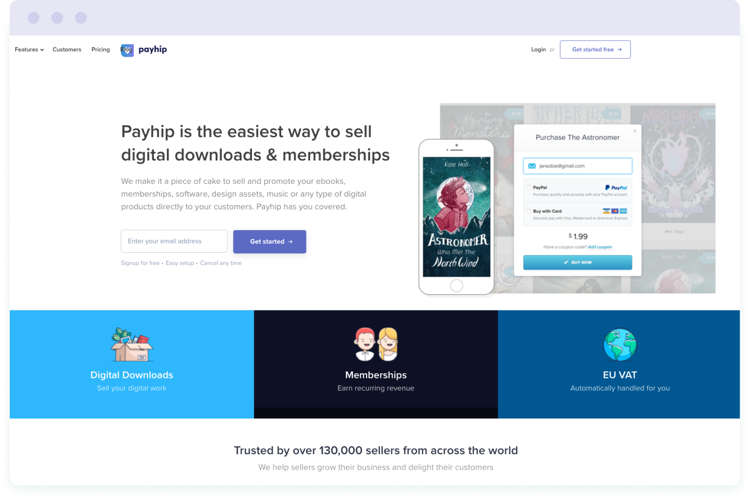 Image of Payhip website homepage