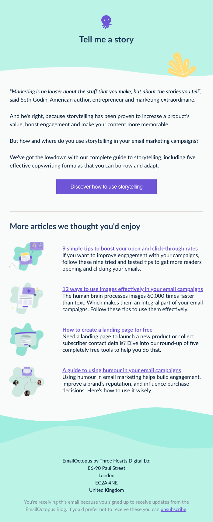 Example of a newsletter repurposing blog content in an email in the form of a round-up