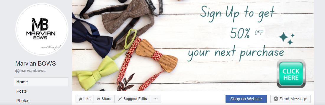 Example of a Facebook cover photo with a visible CTA button included in the image