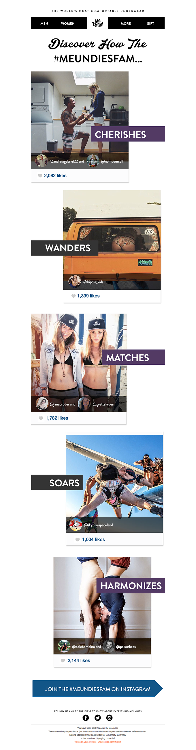 Example of user-generated social media content being repurposed for an email marketing campaign from Me Undies