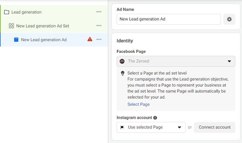 Image of Facebook Ads Manager to illustrate step 10 of creating a Facebook Lead Ad