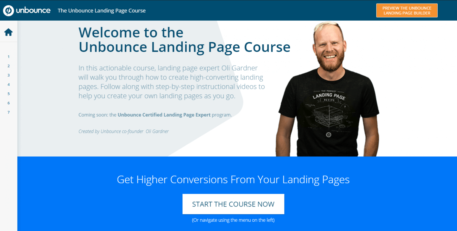 Example from Unbounce of an email course used as a lead magnet to grow an email list