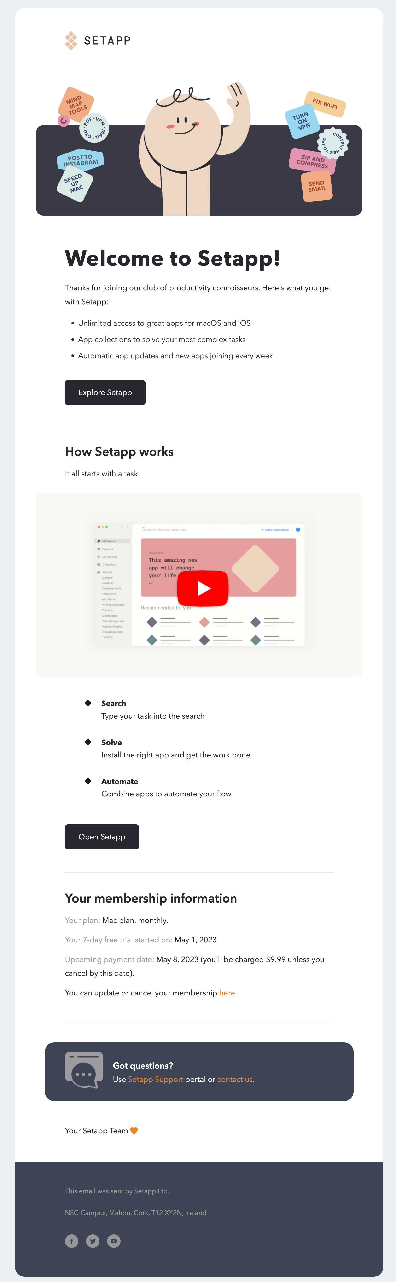 Setapp welcome email
